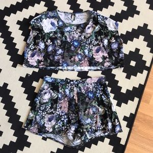 Two Piece Floral Matching Top & Shorts Set